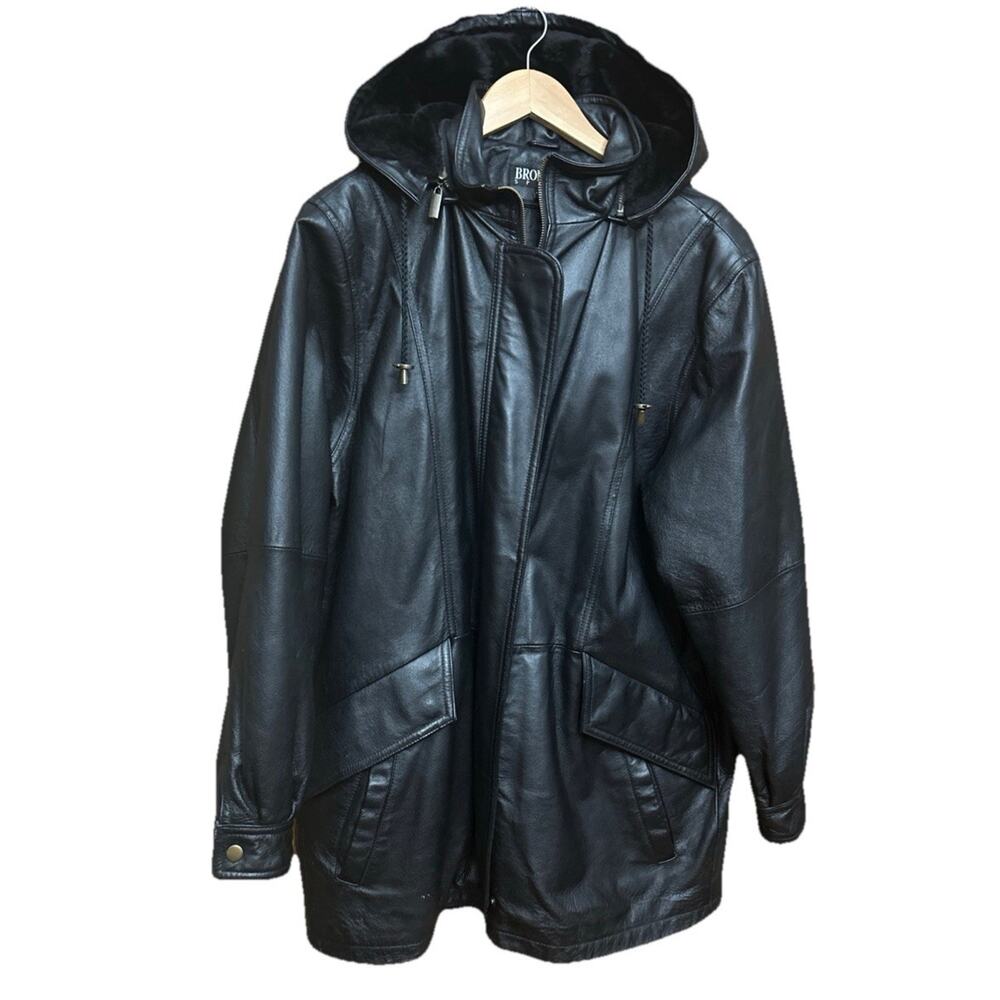 Bromley Sport Leather Coat Women’s Medium Black Removable Faux Fur Lining Hood